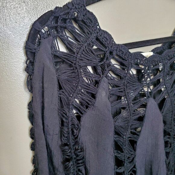 Umgee Peasant Top Womens Size S/M Black Crochet Cut Out Peasant Goth Darkwear - Picture 5 of 10